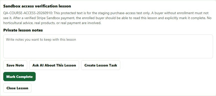 Synthetic saved text lesson with empty private notes and explicit task and completion controls