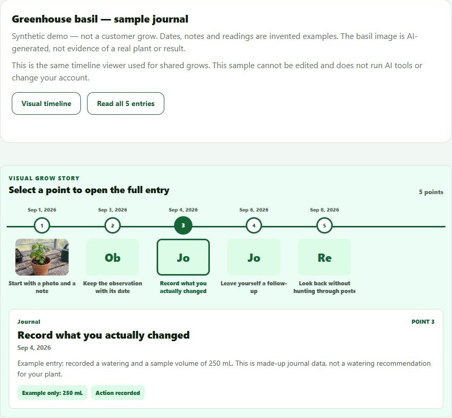 The same sample journal showing its September 4 watering note