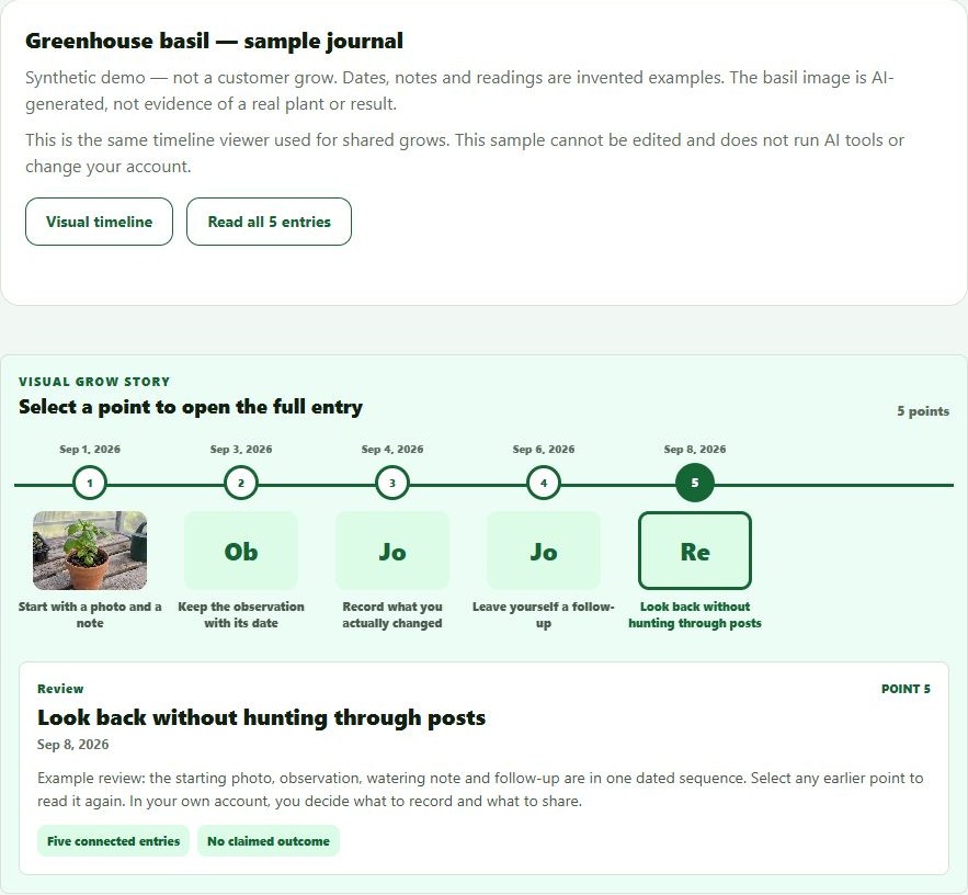 The same five-point sample timeline with its review entry selected